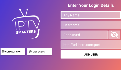 Écran de connexion de Smarters pro,