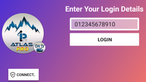 Interface de connexion avec code IPTV sur Atlas Pro ONTV