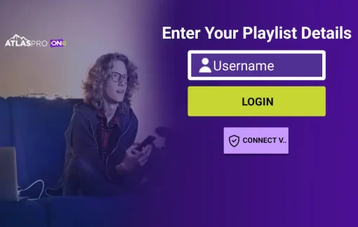 Interface de connexion de l'application Atlas Pro ONTV, avec des champs pour le code d'activation et le login.