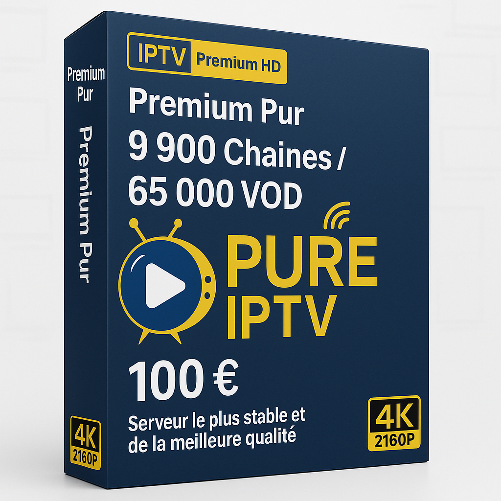 QHDTV IPTV SHOP Pure IPTV Premium sans coupure - Parfait pour foot Boîte d’abonnement PURE IPTV Premium HD – 9 900 chaînes, 65 000 VOD, 100 €, serveur stable et qualité 4K 2160P.